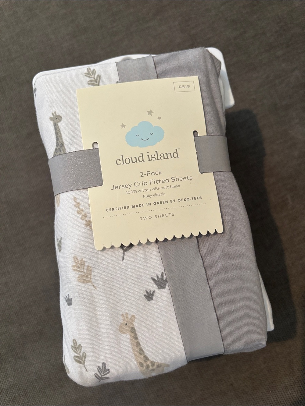 cloud island Neutral Giraffe & Gray Jersey Crib Sheets - 2 Pack